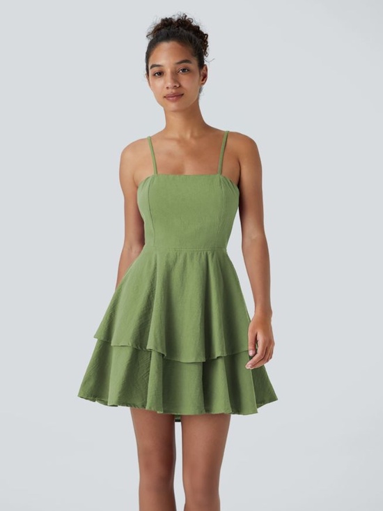 Halara Backless Adjustable Strap Tie Back Tiered Ruffle Flowy Slip Mini Dress - Picture 2 of 4